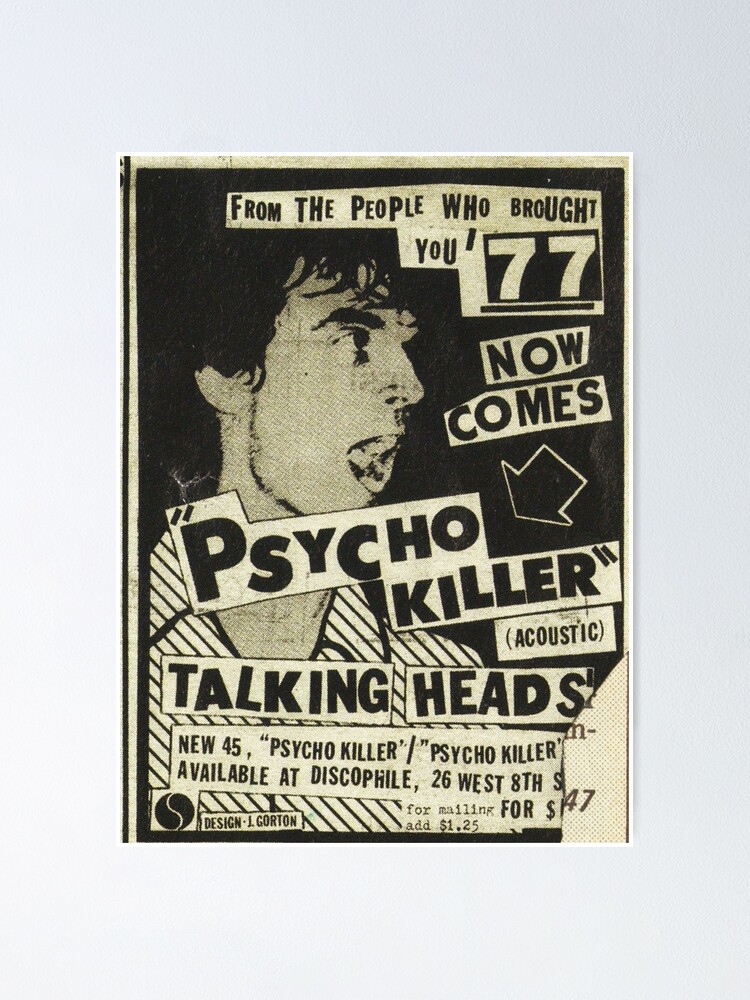 Alternate view of Psycho Killer - Talking Heads post-punk concert poster 1977 Poster