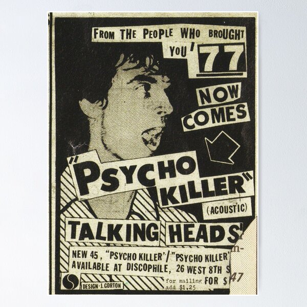 Psycho Killer - Affiche de concert post-punk Talking Heads 1977 Poster
