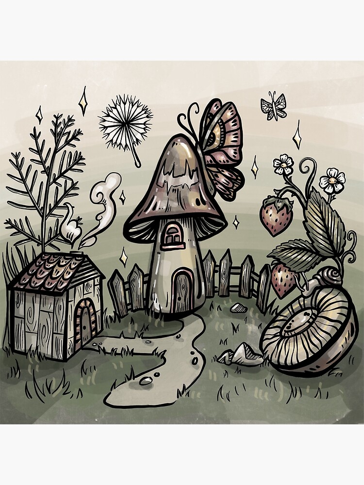 Cute Cozy Mushroom House Fairy Garden Magic Strawberry Countryside Design Postcard For Sale By Fausteja Redbubble
