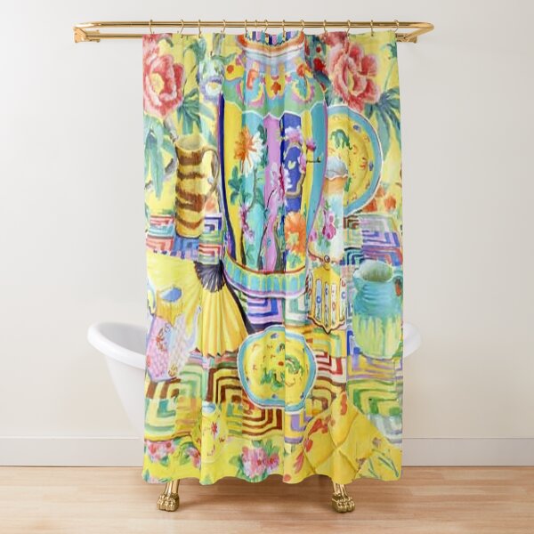 yellow and turquoise shower curtain