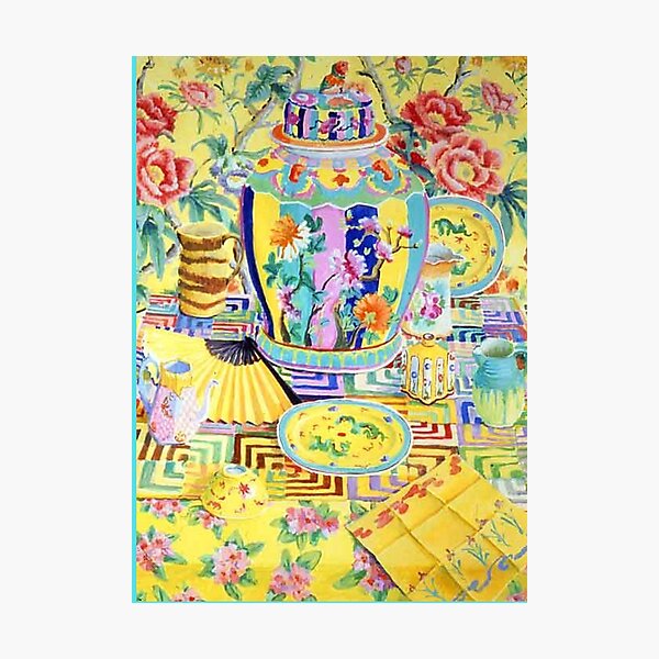 Item preview, Yellow, turquoise and pink Chinoiserie designed and sold by coolkatia.