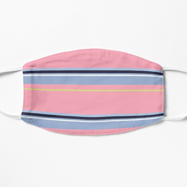 Pastel Pink with Blue Bar, and White, Black and Yellow-Green Stripes Flat Mask