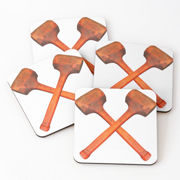 Item preview, orange rubber hammer mallets crossed designed and sold by TEN10digital.