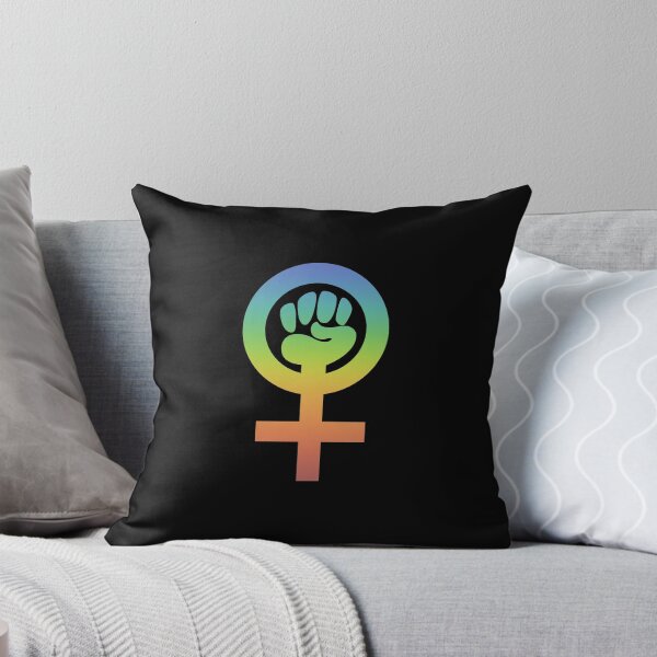 Item preview, Rainbow gradient feminist venus symbol with fist on black background designed and sold by WesternExposure.