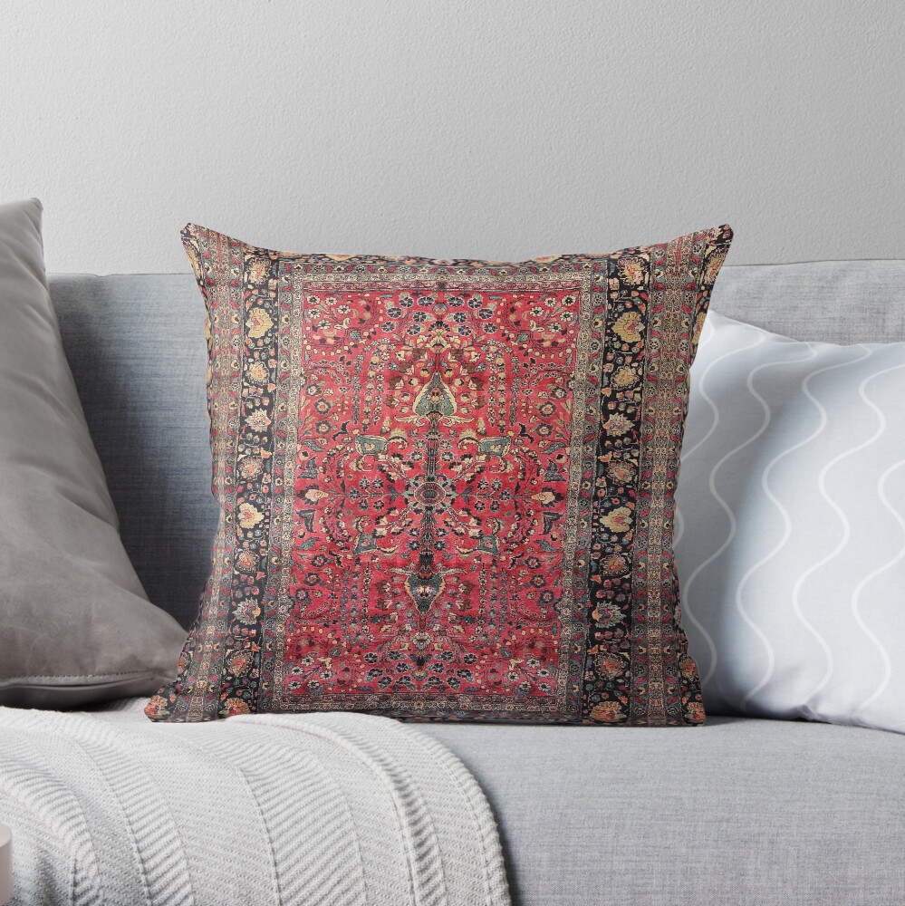 Antique Persian Red Rug Throw Pillow