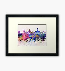 Cambridge skyline in watercolor background Framed Print