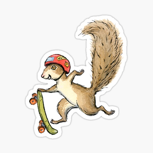 Skater Squirl, Skateboarding Squirrel Design Sticker