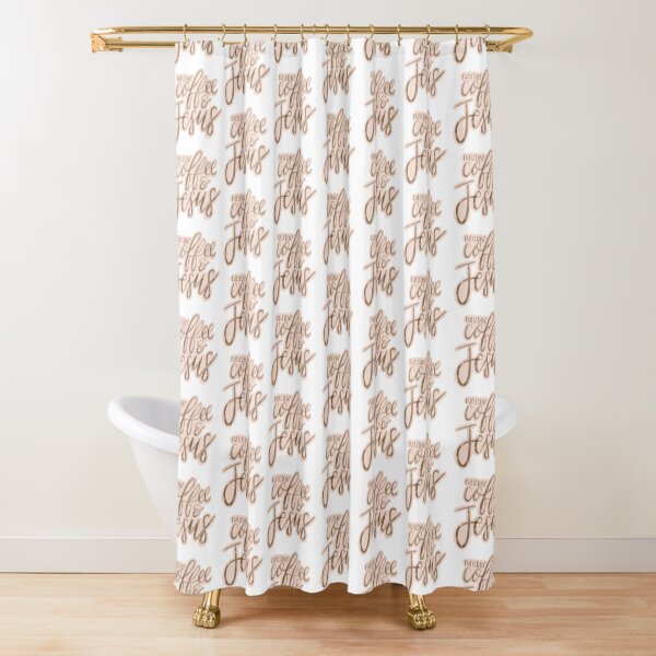 Fueled by Coffee and Jesus Lettering Shower Curtain