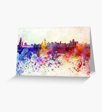 Chicago skyline in watercolor background Greeting Card