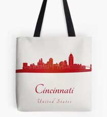 Cincinnati skyline in red Tote Bag