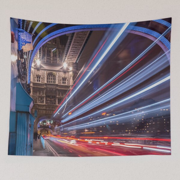 Item preview, Light trails along Tower Bridge London designed and sold by RezieMart.