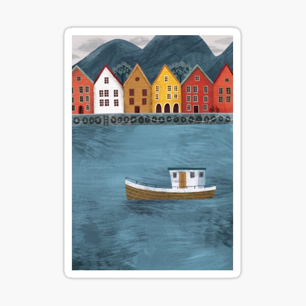 Bergen Fishing Village Harbour in Norway Sticker