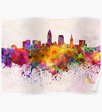 Cleveland skyline in watercolor background Poster