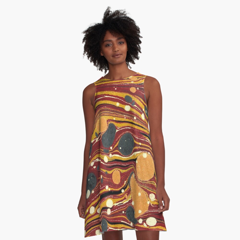 Vista previa del artículo con la obra «Vestido acampanado», diseñado y vendido por bibliotee.