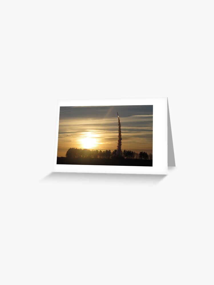 Thumbnail 1 of 2, Greeting Card, Sunset Rocket Launch designed and sold by Peter Barrett.