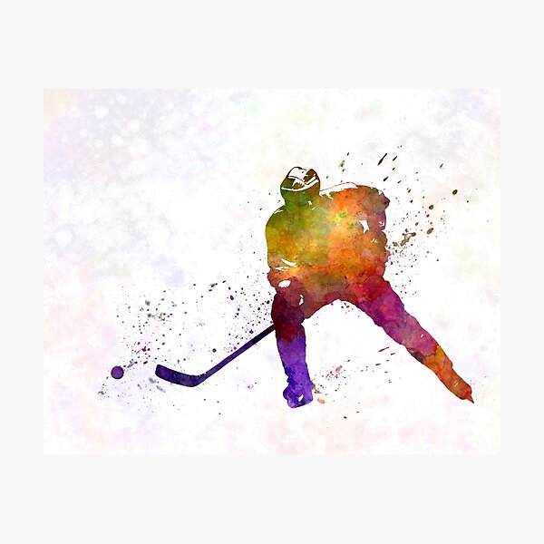 Hockey skater in watercolor Photographic Print