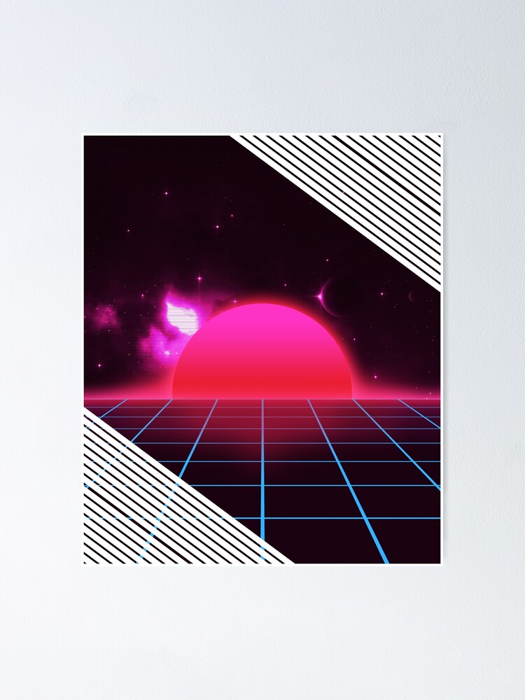 Sundown Sunrise Scenery In A Retro 80s 90s Grid Outrun Style Graphic