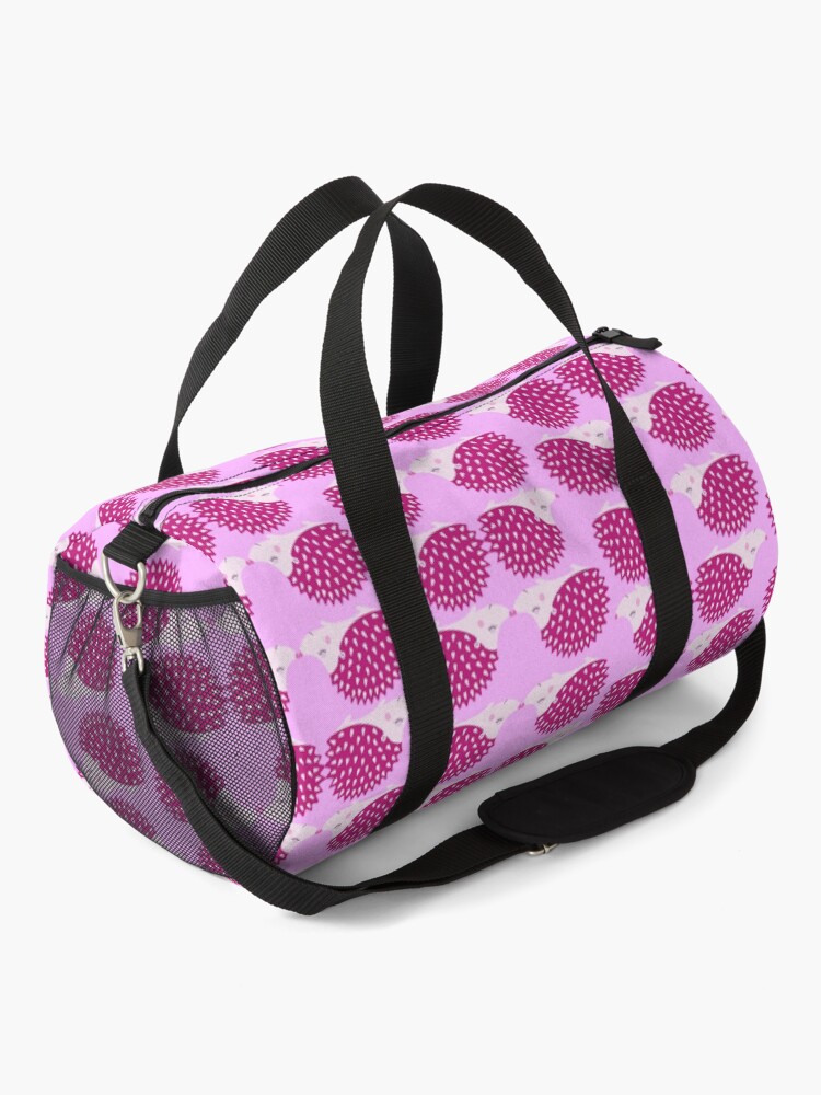 Alternate view of Hedgehog cute pink Pattern pink and deep pink. Duffle Bag