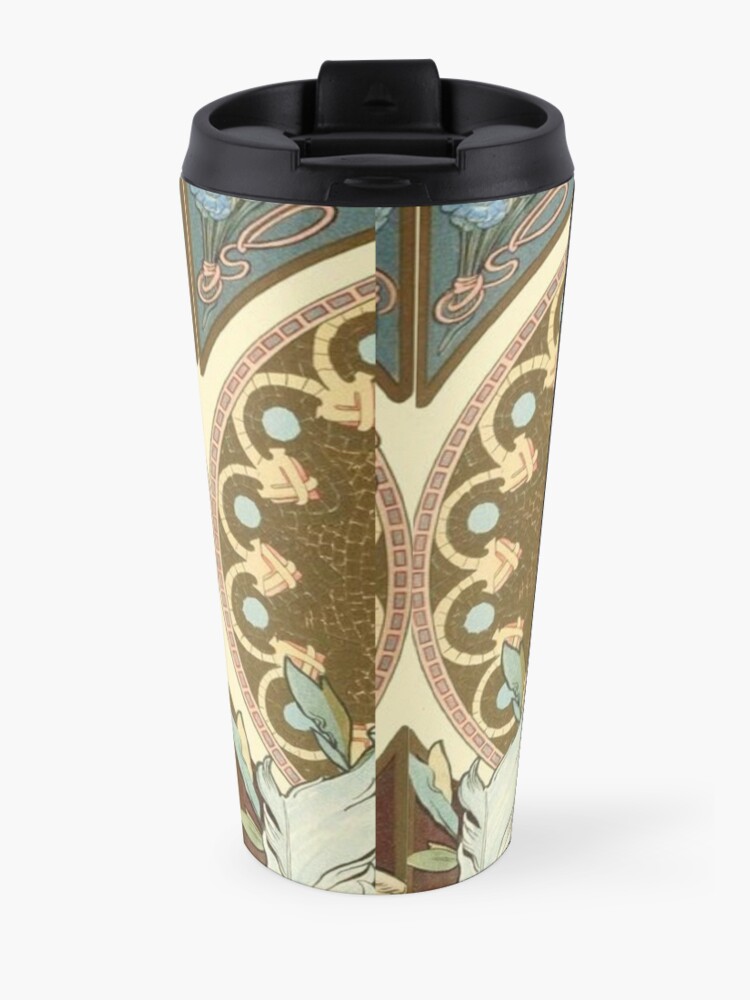 Alternate view of Feather by Alphonse Mucha, 1899 Travel Mug