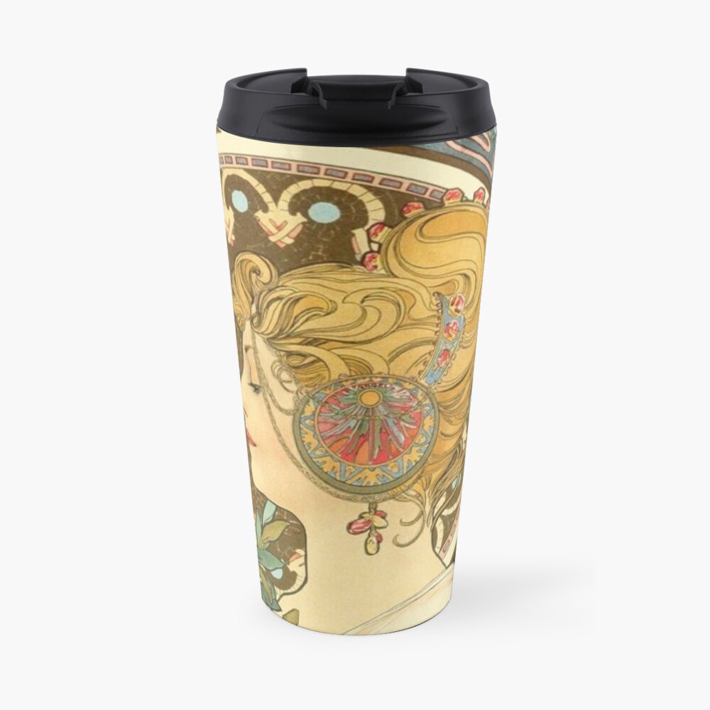 Feather by Alphonse Mucha, 1899 Travel Mug