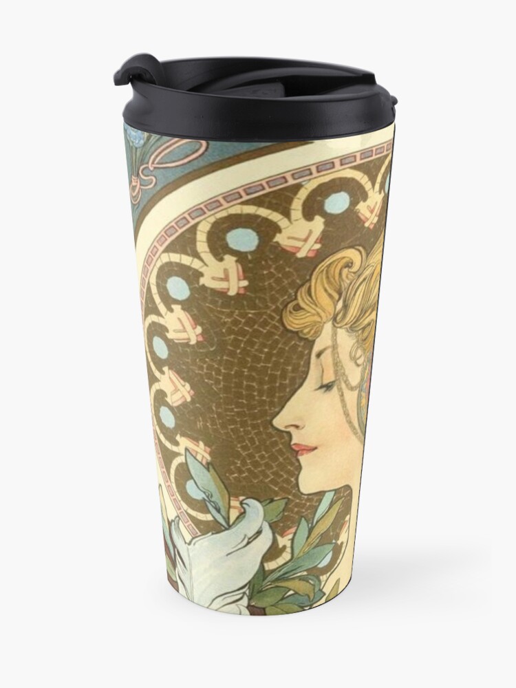 Alternate view of Feather by Alphonse Mucha, 1899 Travel Mug