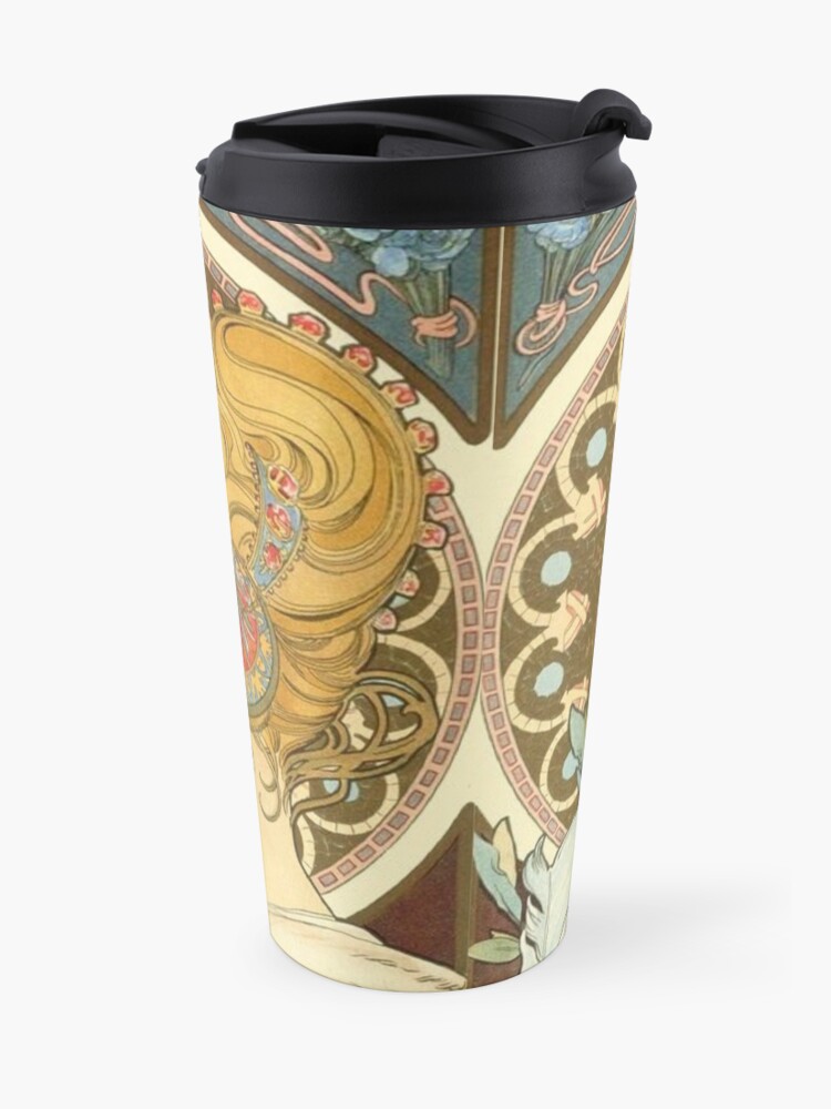 Alternate view of Feather by Alphonse Mucha, 1899 Travel Mug
