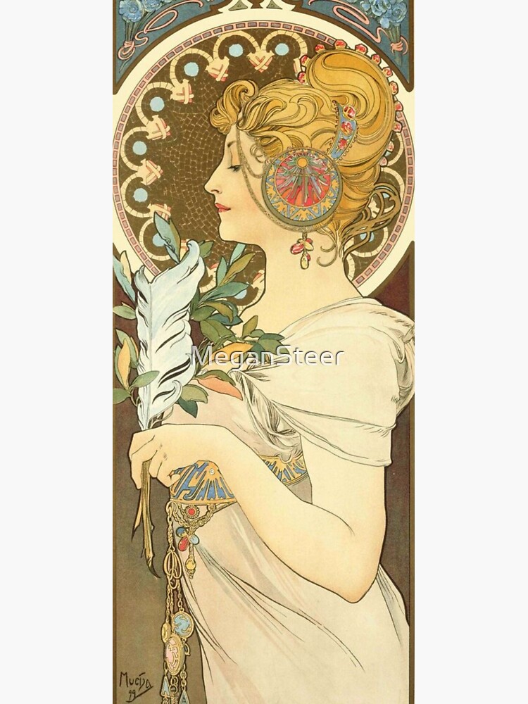 Thumbnail 3 of 3, Sticker, Feather by Alphonse Mucha, 1899 designed and sold by MeganSteer.