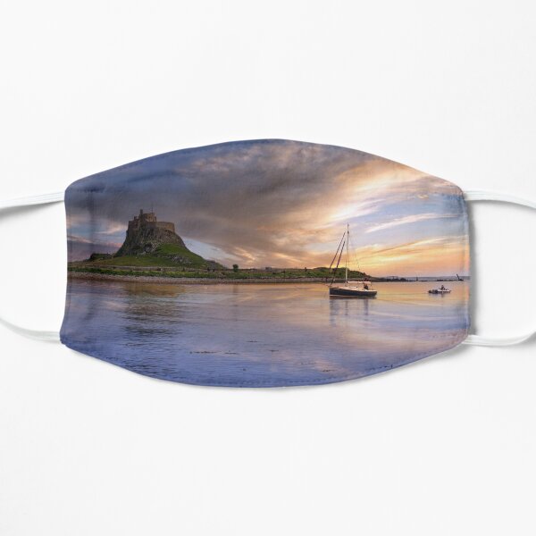 fishing boat in holy island harbour with lindisfarne castle Mask