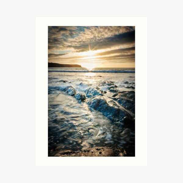 Sunset, sea and rocks at Abereiddy Art Print
