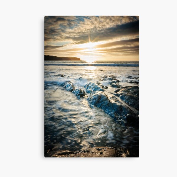 Sunset, sea and rocks at Abereiddy Canvas Print