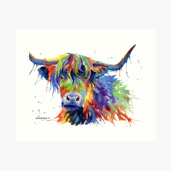 Multicolour Highland Cow Art Print