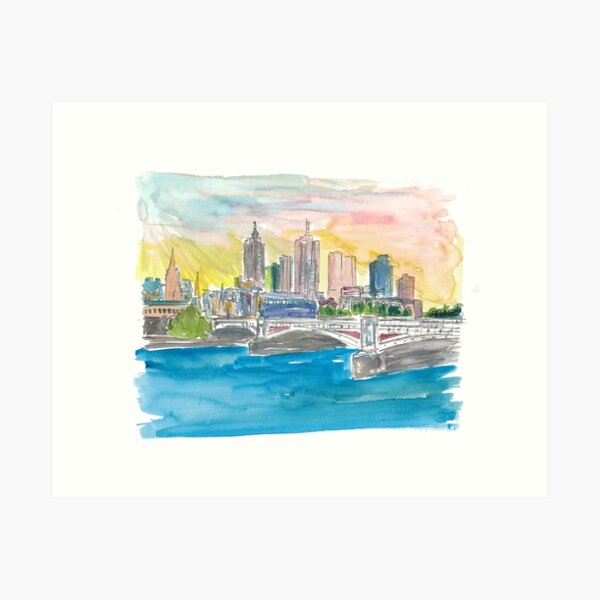 Item preview, Melbourne Australia Skyline with Yarra River At Sunset designed and sold by artshop77.