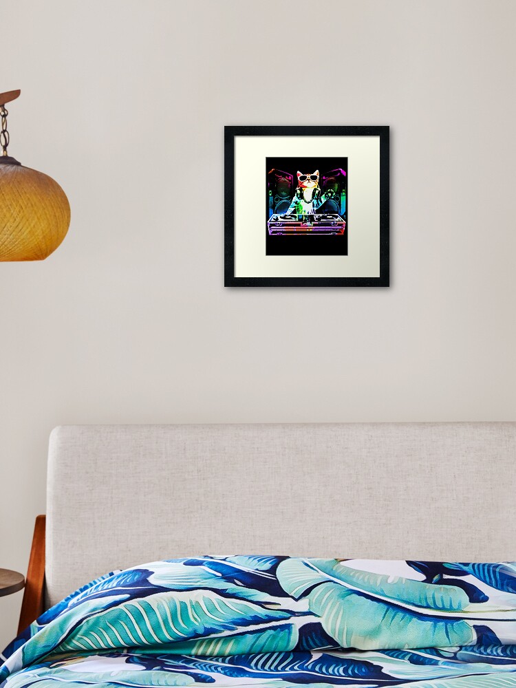 Thumbnail 1 of 7, Framed Art Print, HOUSE CAT (New DJ Kitty) designed and sold by robotface.
