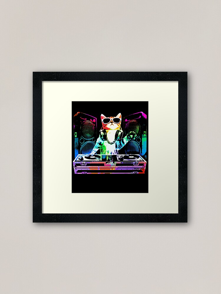 Thumbnail 2 of 7, Framed Art Print, HOUSE CAT (New DJ Kitty) designed and sold by robotface.