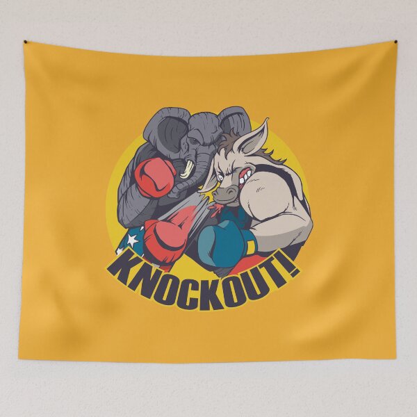 Item preview, The Republican Party Elephant Knocking Down the Democrat Party Donkey designed and sold by TrendsnHolidays.