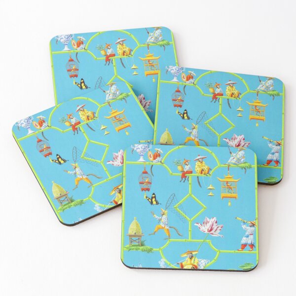 Item preview, Turquoise and Apple green monkey world Chinoiserie designed and sold by coolkatia.