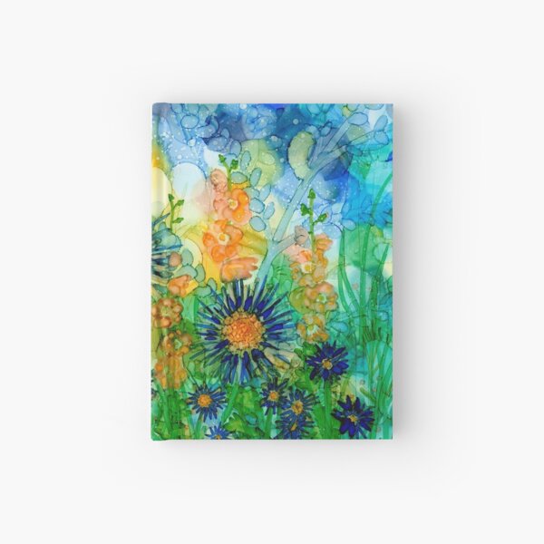 Hollyhocks & Blue, spires and daisies Hardcover Journal