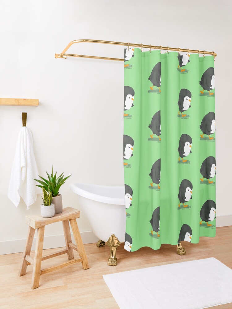Alternate view of Grumpy Penguin 2 Shower Curtain