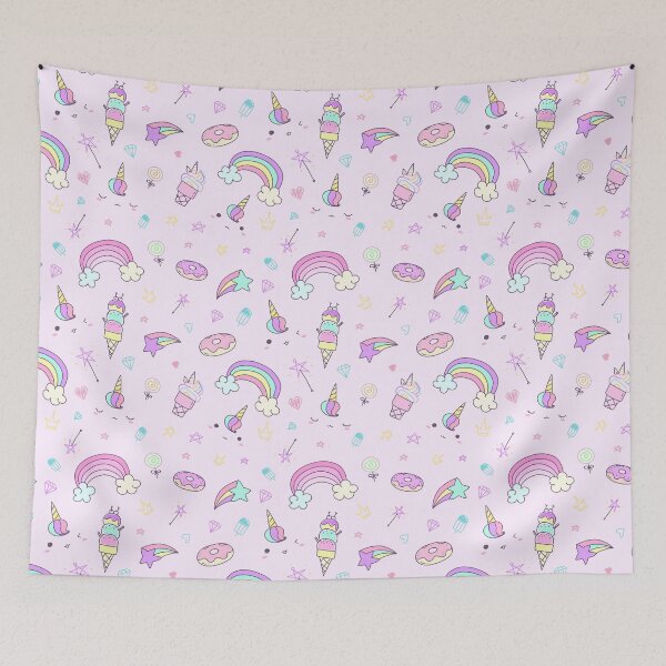Item preview, unicorn ice cream rainbow donut pastel background designed and sold by TheSimpleMan.