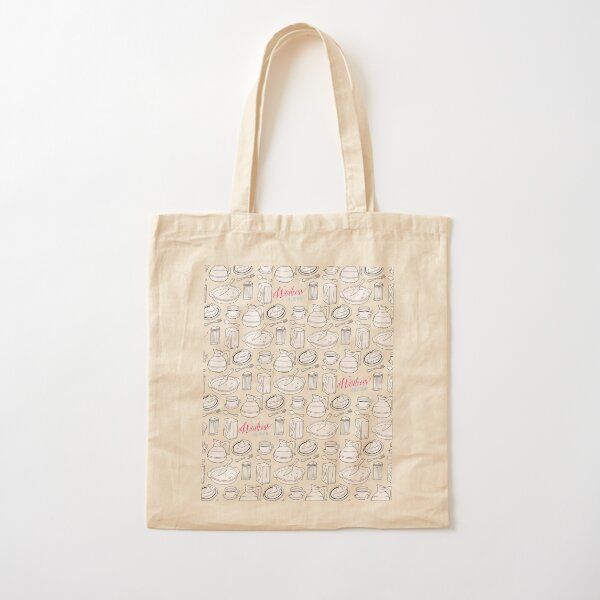 Waitress the Musical - cake and coffee repeated pie print drawing illustration black and white Cotton Tote Bag