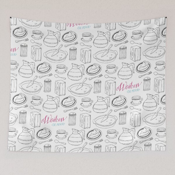 Item preview, Waitress the Musical - cake and coffee repeated pie print drawing illustration black and white designed and sold by westendwilly.