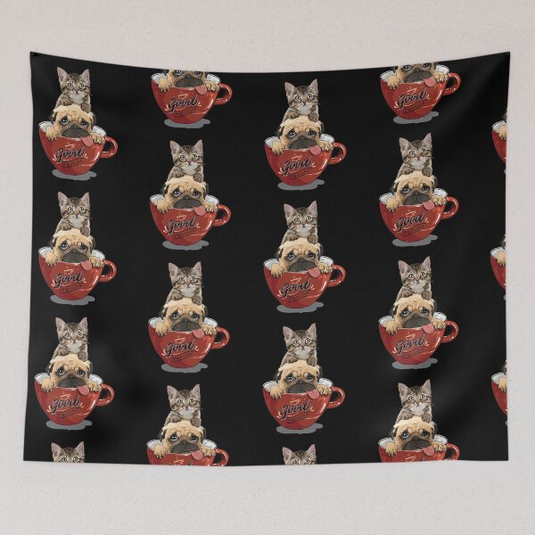 Item preview, Cat and dog in a coffee mug designed and sold by coffeeapparel.