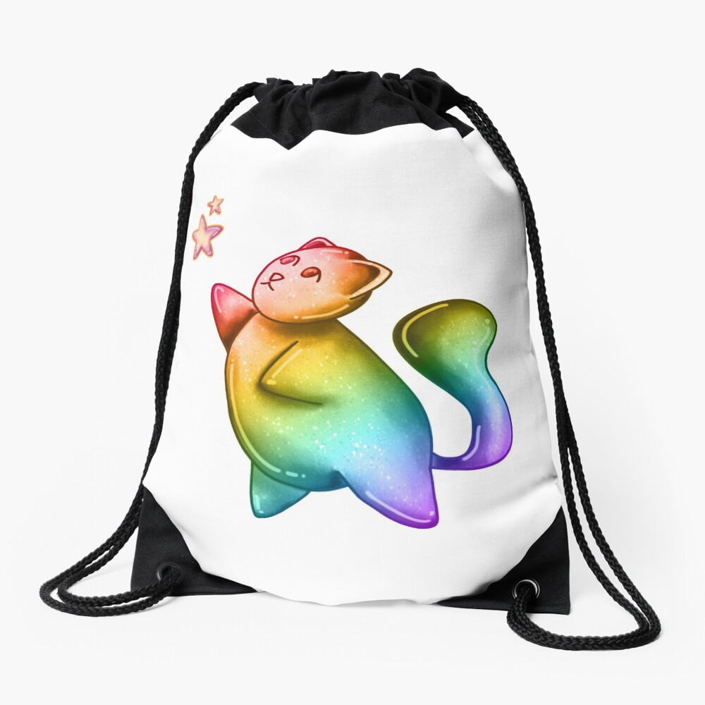 Bubble Cat, Rainbow Galaxy Bubble Cat, Reach For The Stars Drawstring Bag