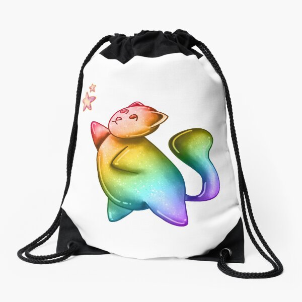 Bubble Cat, Rainbow Galaxy Bubble Cat, Reach For The Stars Drawstring Bag