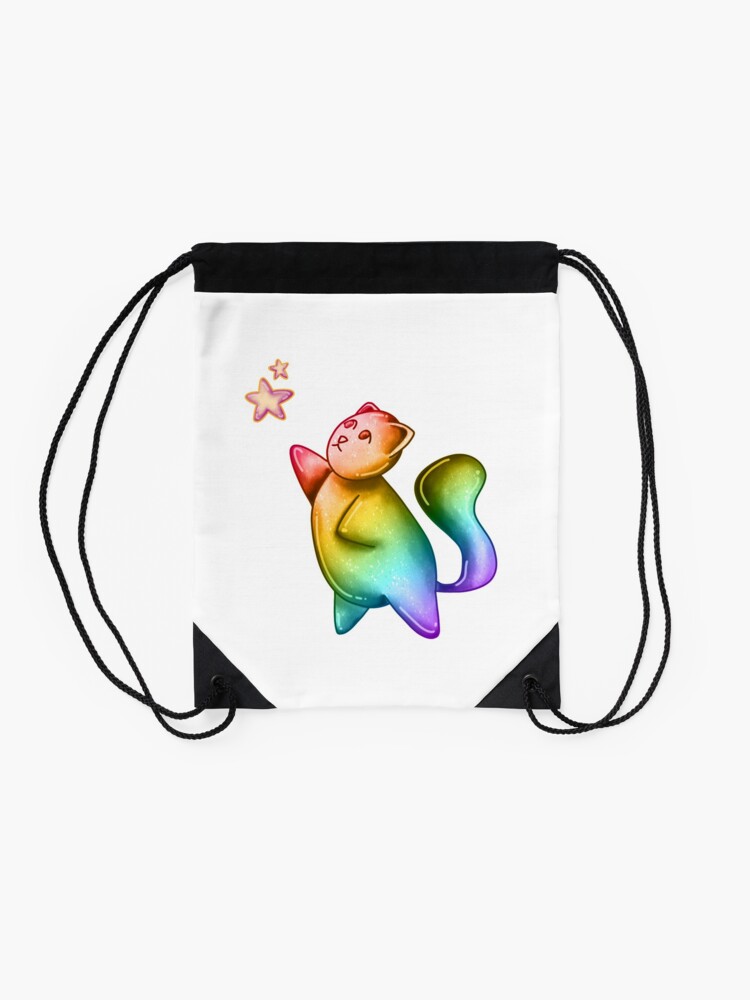 Alternate view of Bubble Cat, Rainbow Galaxy Bubble Cat, Reach For The Stars Drawstring Bag