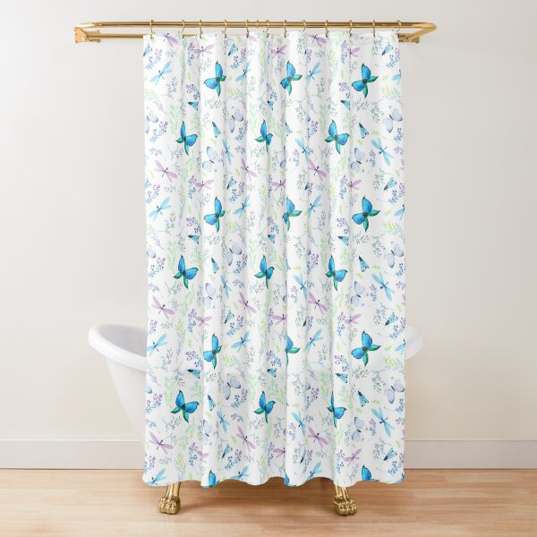 Animal Shower Curtain, Ladybug Butterfly Bee in Exotic Garden