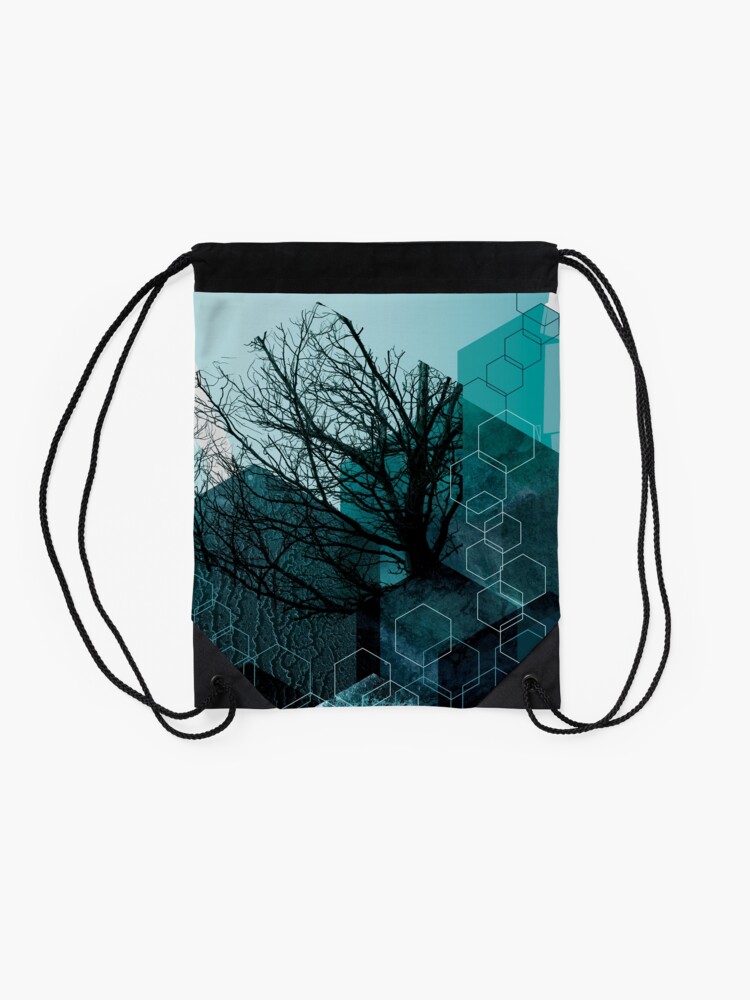 Alternate view of Teal Tree Geometric Drawstring Bag