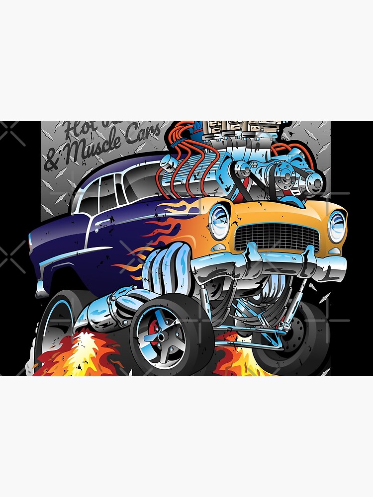 Speed Shop Hot Rod Muscle Car Parts and Service Vintage Cartoon Illustration by hobrath