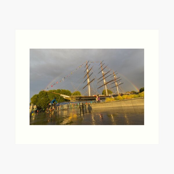 Rainbow over cutty sark Art Print