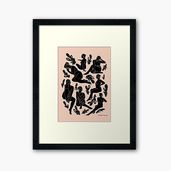 Seated Nude (female figure and leaves) Framed Art Print
